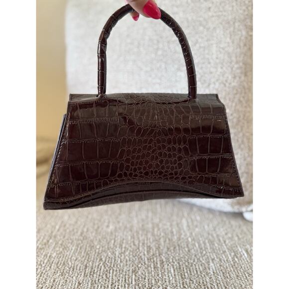 Vintage Y2K Mini Oxblood Brown Croc Embossed Patent Leather Abstract Handbag - Picture 13 of 16